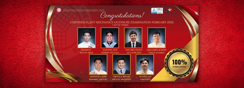 Congratulations: Certified Plant Mechanic licensure examination, February 2026, 100% passing rate